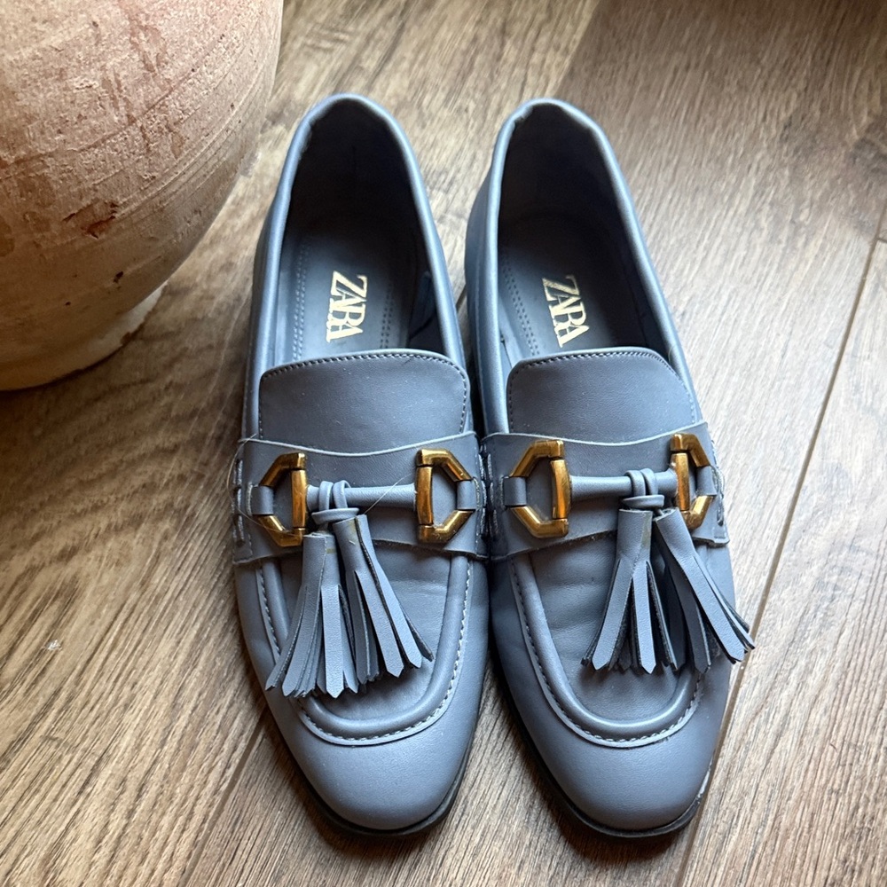 Zara periwinkle blue tassel loafers flats shoes